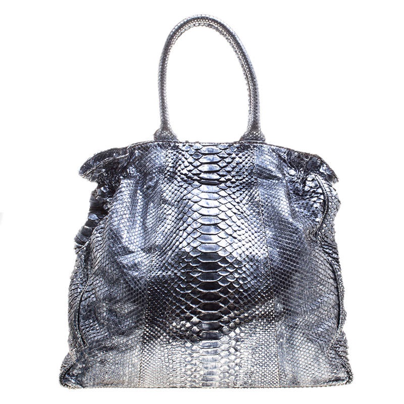 Zagliani Metallic Python Tote